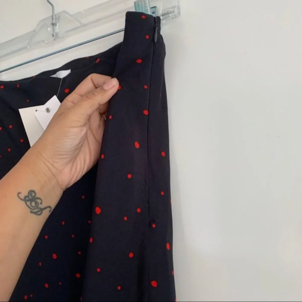 New Anthropologie Elodie Skirt A-line Midi Length Navy Blue with Red Polka Dots - Picture 5 of 8